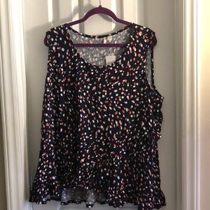 NWT Cato sleeveless faux wrap top with ruffle edges